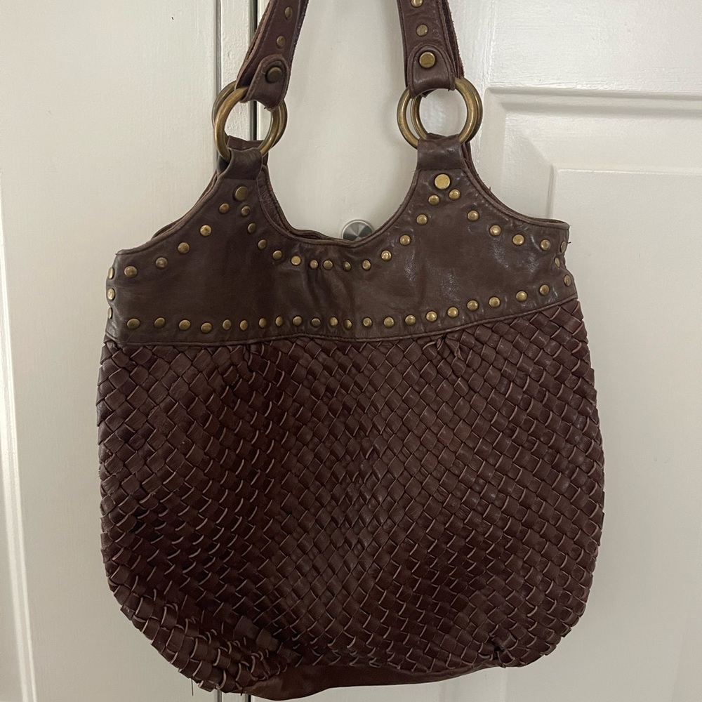 Genuine Leather FOSSIL brown woven Satchel